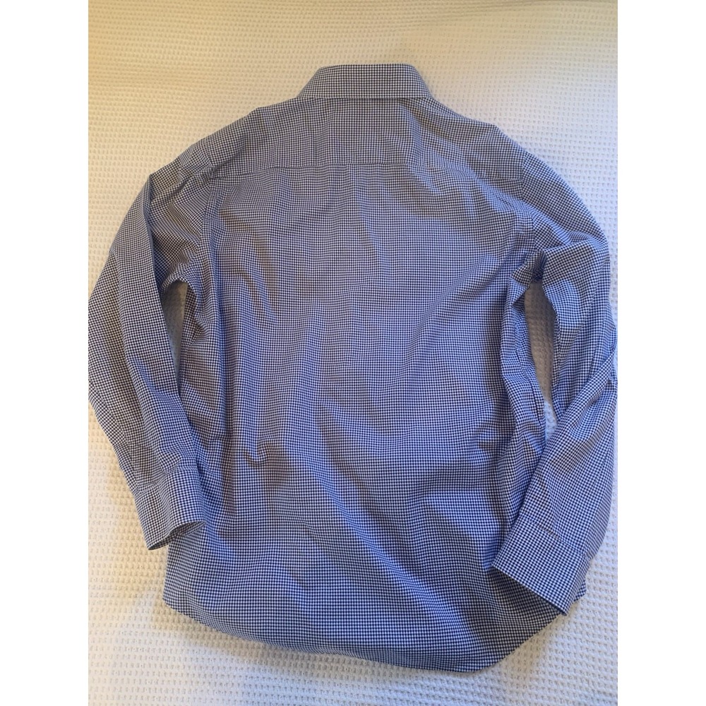 Bugatchi Shirt Men Blue Check 17.5 36-37 Classic Fit Long Sleeve - Picture 10 of 11
